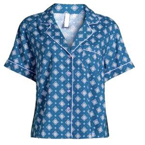 JOYSPUN 2X 18W-22W Women's Plus Corsair Blue Green Notch Collar PJ TOP NWT